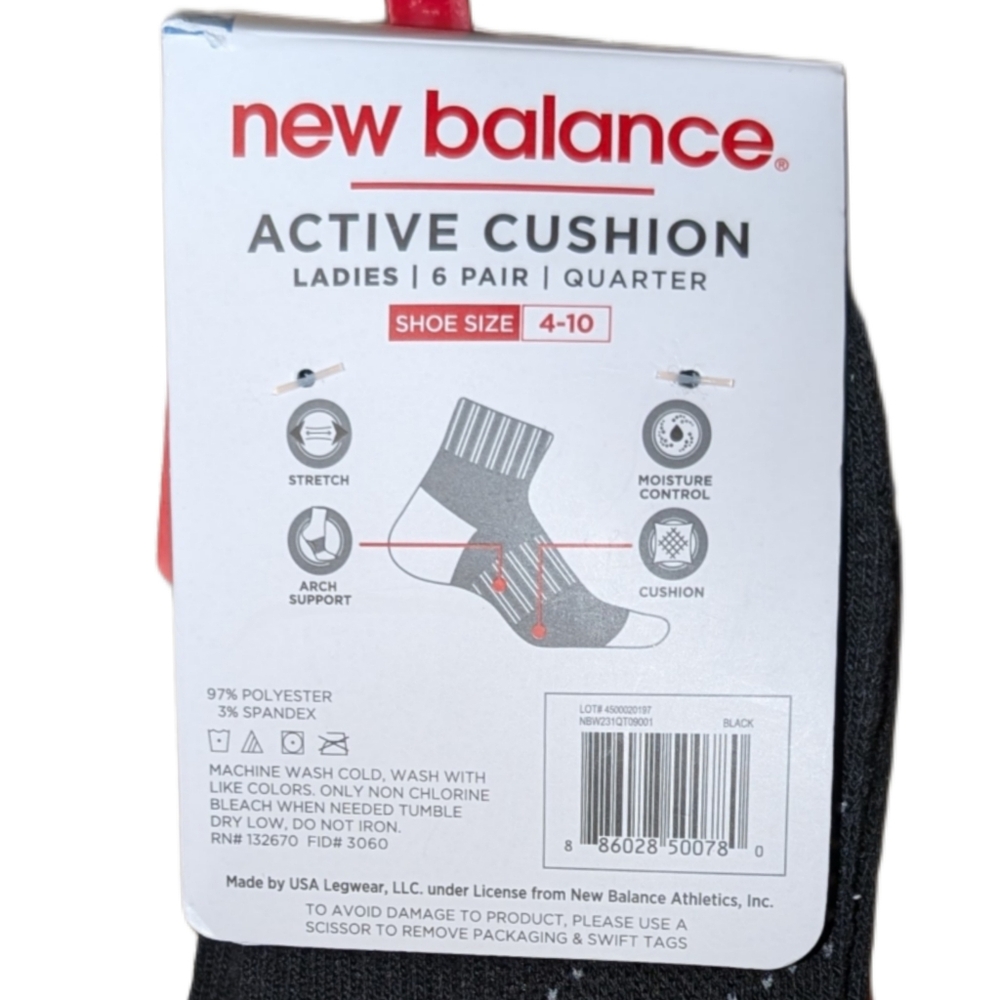 🎄 3/$15 - New Balance Ladies' Active Cushion Quarter Performance Socks, 4 Pairs - Picture 4 of 5